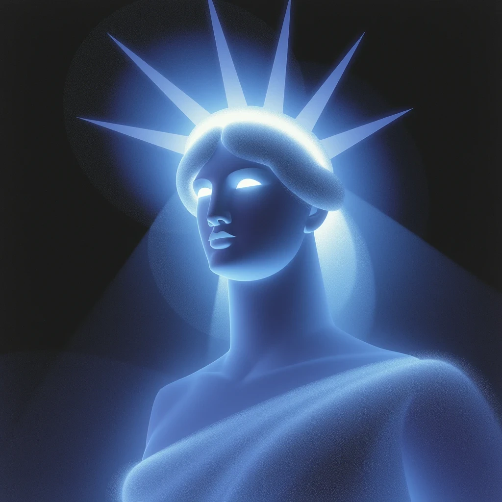 an ethereal image of The Statue of Liberty face in the style of AETHR