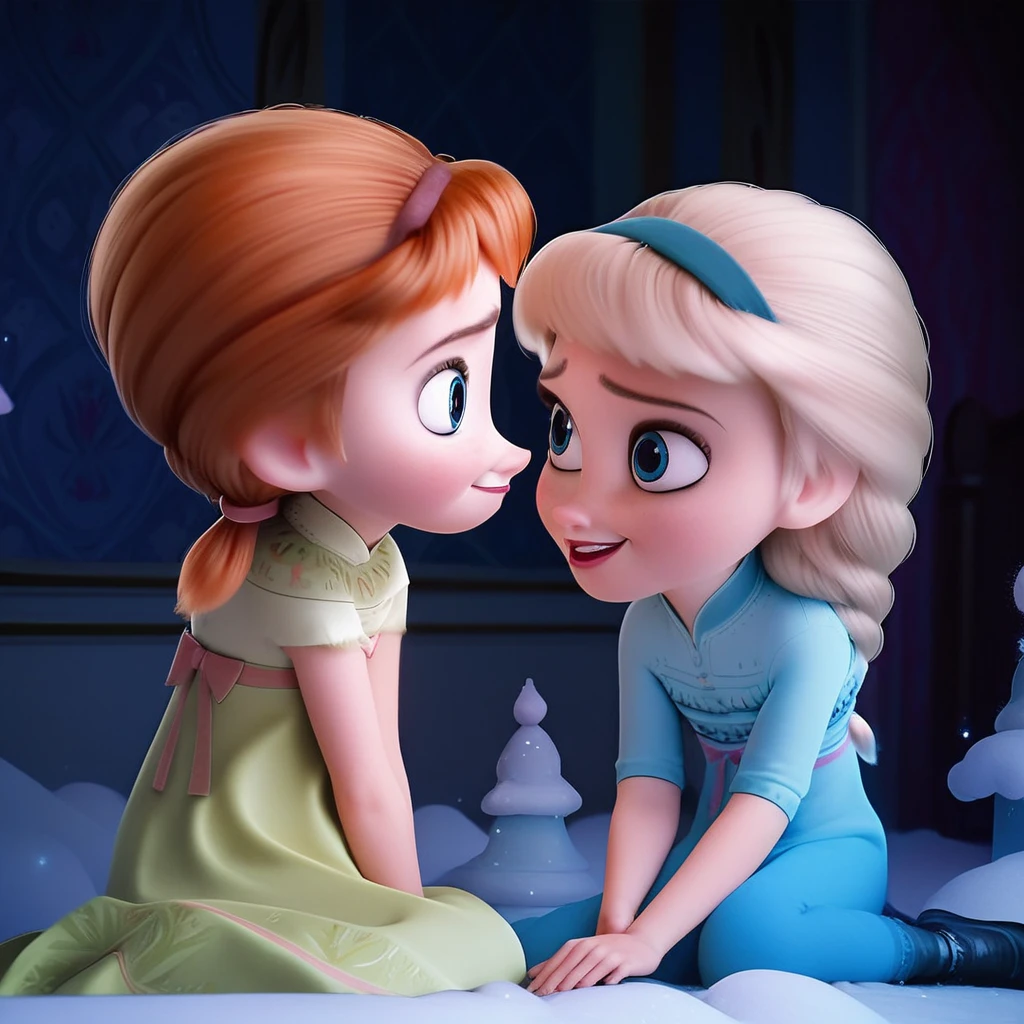 score_9, score_8_up, score_7_up <lora:AnnaElsa-10:1> AnnaElsa, 2girls, blonde hair, orange hair, full body view, sitting, looking each other