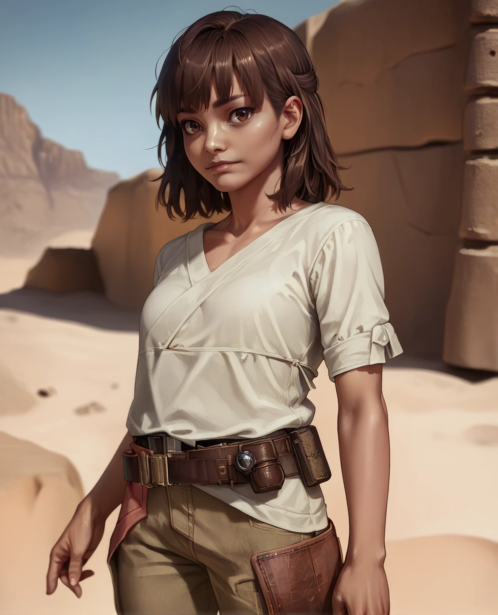 score_9,score_8_up,score_7_up,score_6_up,
kayxl,brown hair,brown eyes,bangs,medium hair,
white shirt,belt,pants,looking at viewer,short sleeves,
solo.,
desert,dawn,<lora:KaySWOxl-125TH:0.8>,