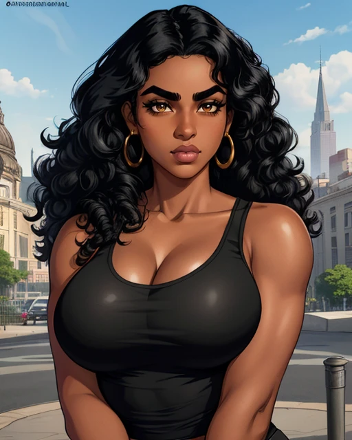 portrait of CF_Camila, tank top, city background, Sharp, detailed, HD, HDR, 4K, Good Quality, Good Resolution, Masterpiece