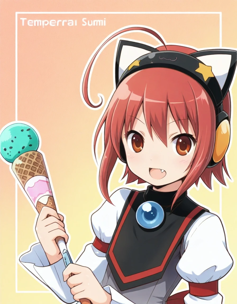 <lora:KuroiSumi_illust_4-000012:0.9> best quality, masterpiece, 1girl, solo,
tempera sumi, fang, animal ear headphones, magical girl, holding, ice cream wand