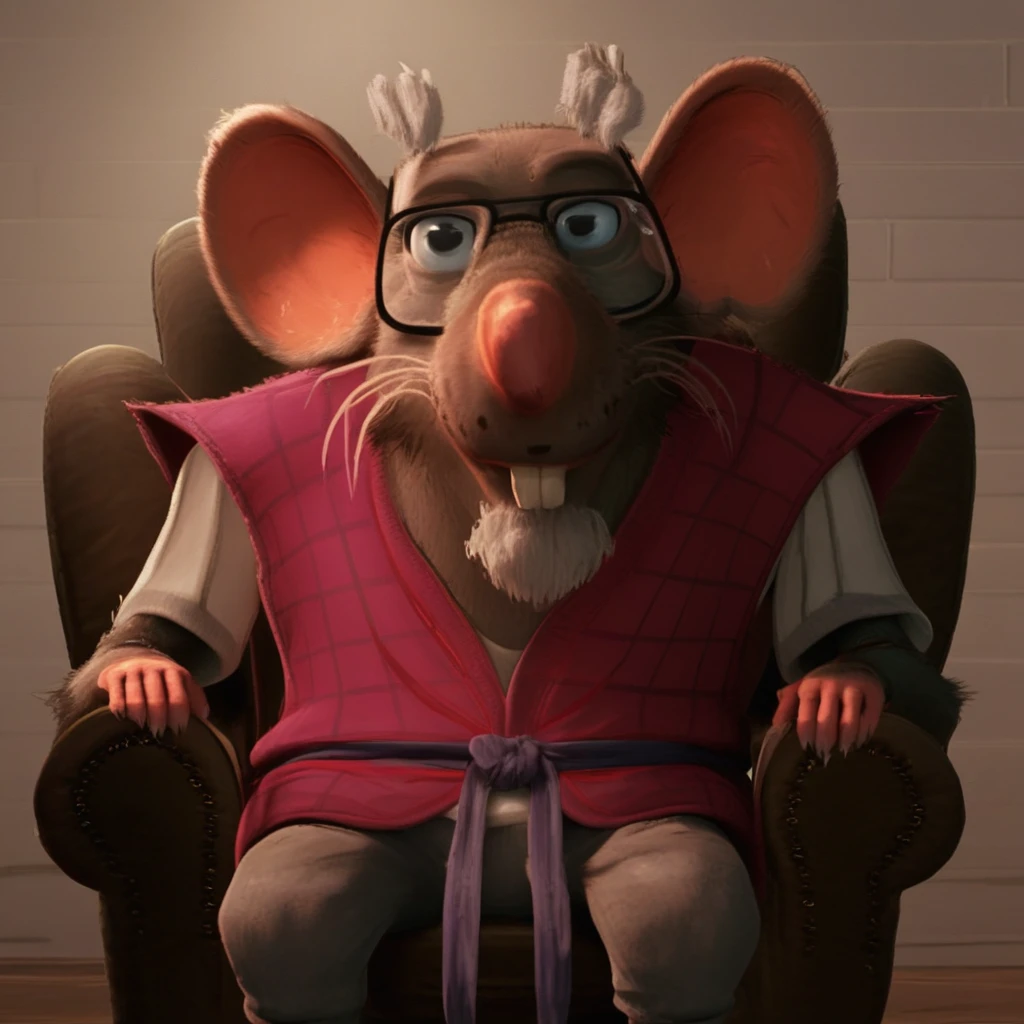 mouse, black-framed eyewear, looking at viewer, chair, 1boy, furry, glasses