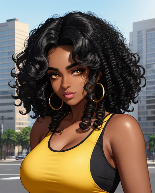 portrait of CF_Camila, tank top, city background, Sharp, detailed, HD, HDR, 4K, Good Quality, Good Resolution, Masterpiece