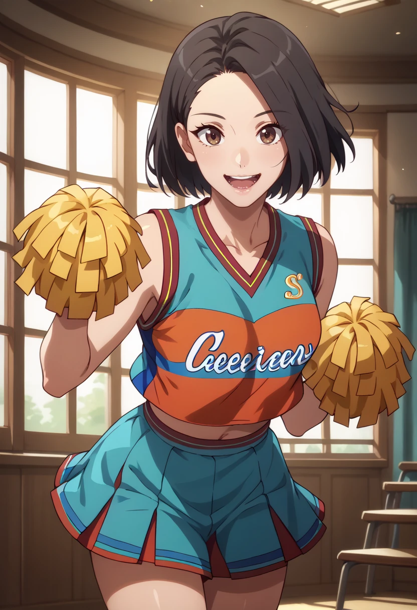 score_9, score_8_up,
1girl, <lora:SilviaSevere_OffSeason_PDXL:0.9>, silviasevere, short hair, black hair, brown eyes,
cheerleader,
happy,
indoors