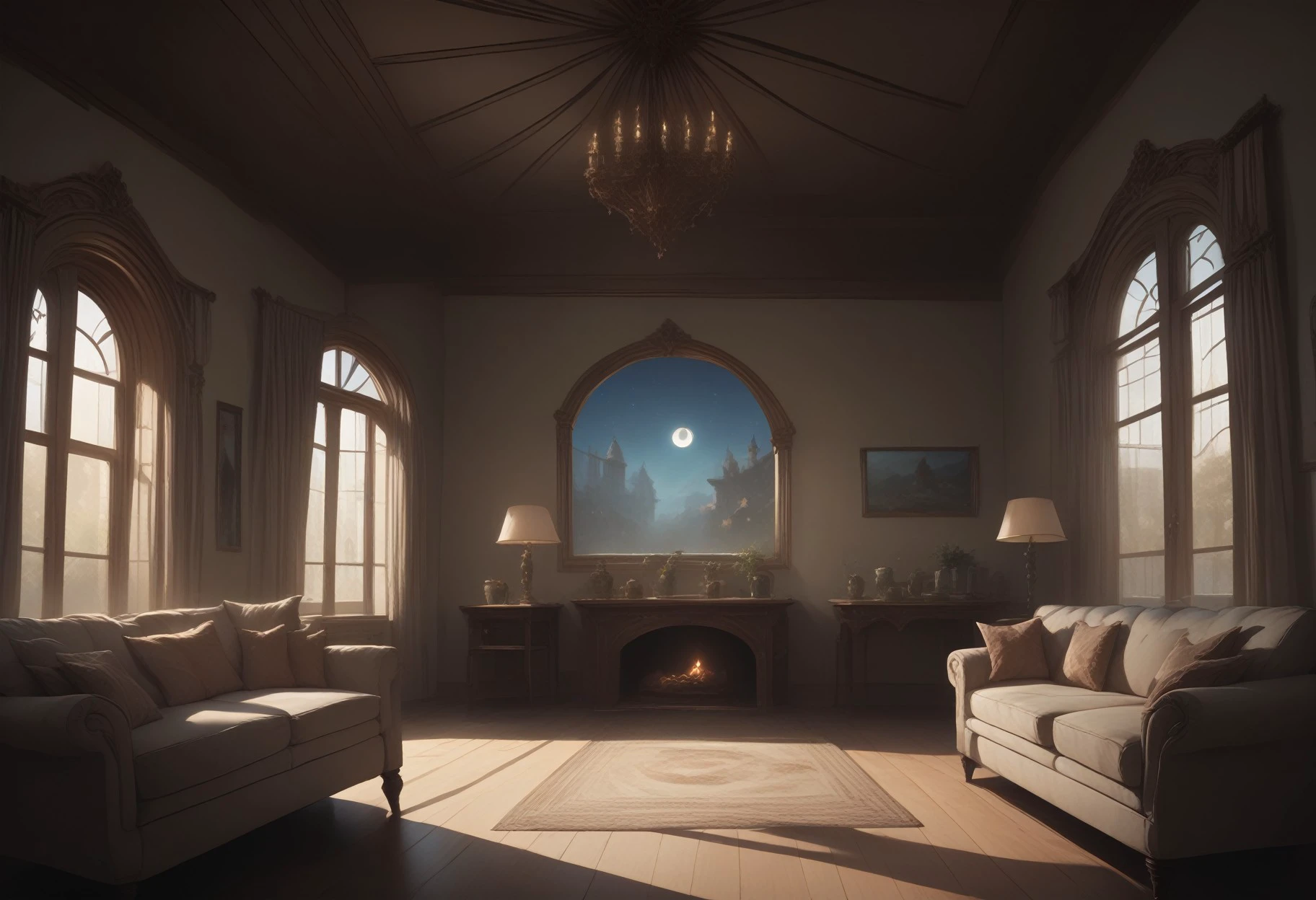 medmansion, living room, indoors, scenery, no humans, window, (night), clutter, detailed background, (dynamic angle), score_9, score_8_up, score_7_up, score_6_up, <lora:Medmansion-10:0.8>