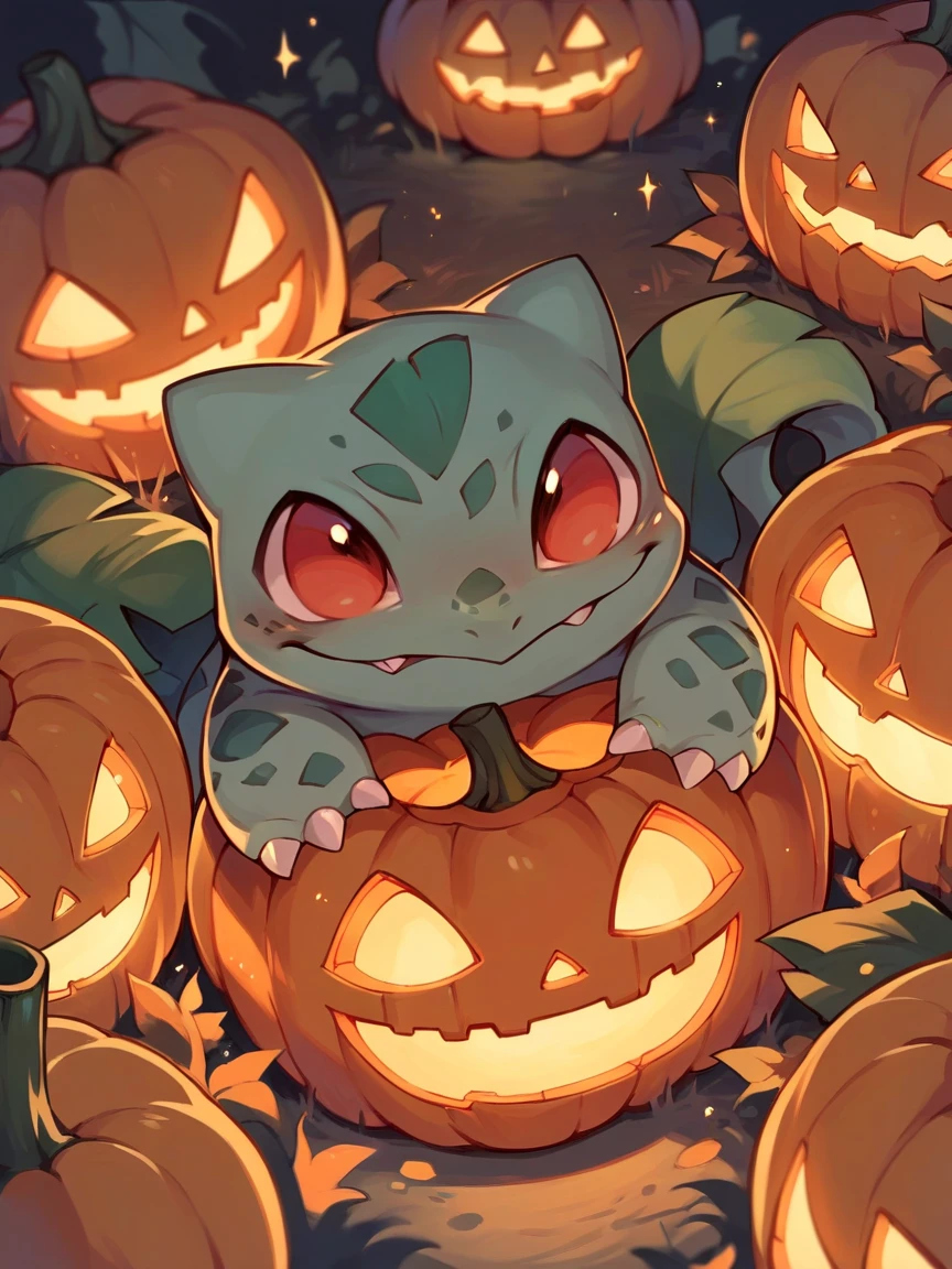 score_9, score_8_up, score_7_up, score_6_up, score_5_up,   <lora:halloweenpokemonXLP:0.7> halloween pokemon, no humans, jack-o'-lantern, (bulbasaur:1)