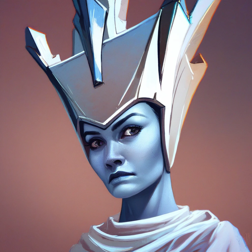 score_9, score_8_up, score_7_up, sn0wqu33n, 1girl, solo, colored skin, blue skin, crown, closeup, portrait,