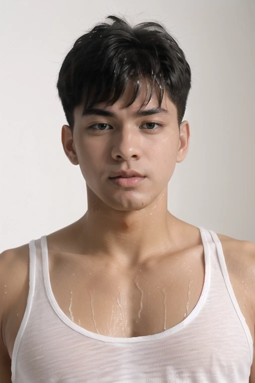 SVESAGAS, face, studio white background, realistic, man, male focus, (wet white tank top, tank top) <lora:NSFWFilter:-1> 1boy, solo, (absurdres, highres, ultra detailed), ((best quality:1.1))  <lora:svesagas-000009:0.67>