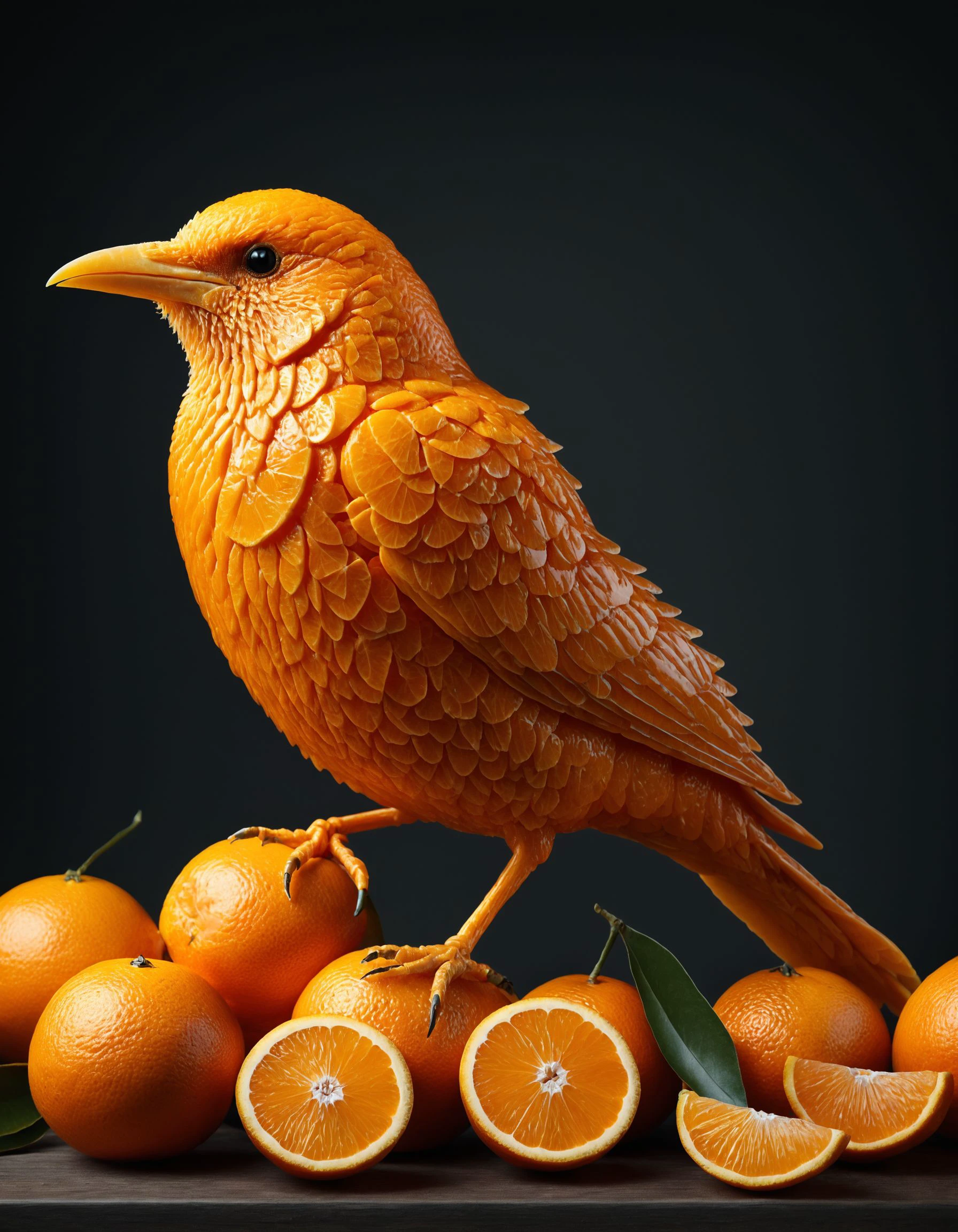 score_9, score_8_up, score_7_up, score_6_up, score_5_up,
photo of a bird, made out of tangerine, oranges, tangerines
 <lora:Tangerine:1>