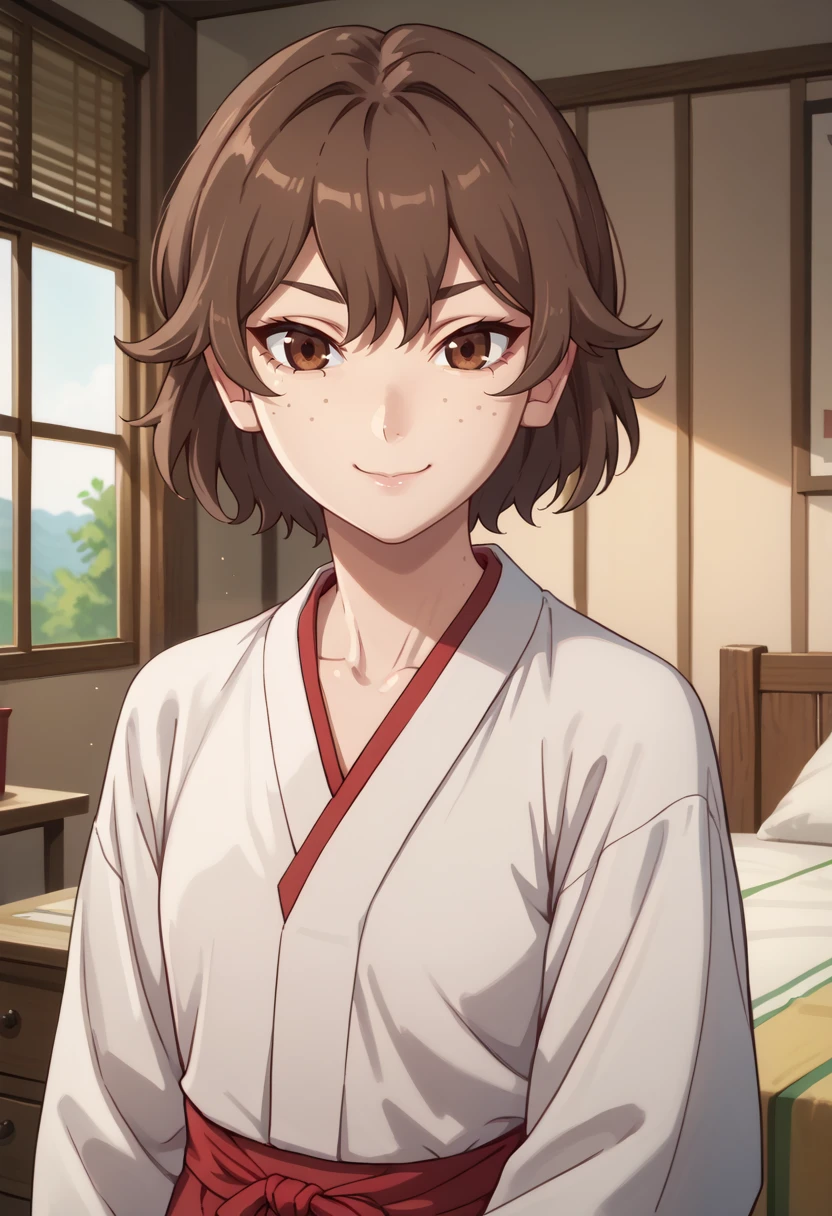 score_9, score_8_up,
1girl, <lora:MitonoShounou_OffSeason_PDXL:1>, mitonoshounou, brown hair, brown eyes, freckles,
miko,
slight smile,
indoors