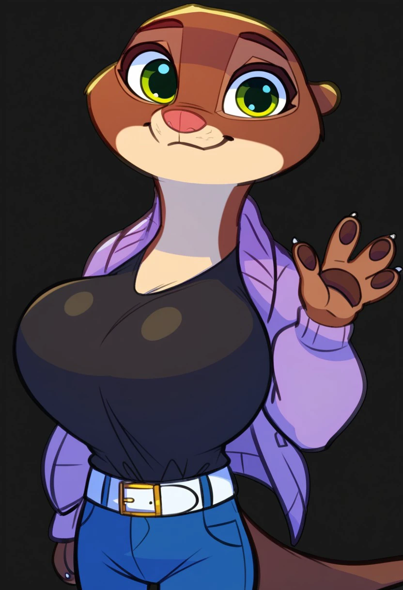 Solo, female, by bebebebebe, by chelodoy, by meesh, by spuydjeks, (borzoi), (dog ears, big ears), (((long snout, snout, thick snout))), big eyes, glasses, looking at viewer, hands behind back, thick lips, big lips, big breasts, small hips, thick waist, thick thighs, ((hair, short hair, wavy hair, swept bangs, wavy bangs, wavy fringe), nude, nipples, vagina