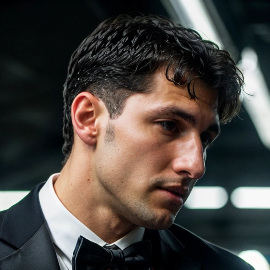 DSLR photo of joeydinallo person using a tuxedo.face side portrait.in blade runner.daylight.professional photography.high resolution.detailed photo.RAW.still film.f/16.uhd.hdr.4k <lora:joeydinallo_47250:1>