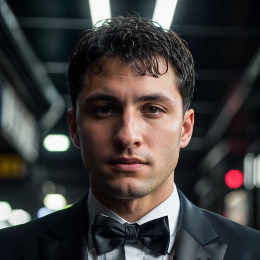 DSLR photo of joeydinallo person using a tuxedo.face portrait.in blade runner.daylight.professional photography.high resolution.detailed photo.RAW.still film.f/16.uhd.hdr.4k <lora:joeydinallo_47250:1>