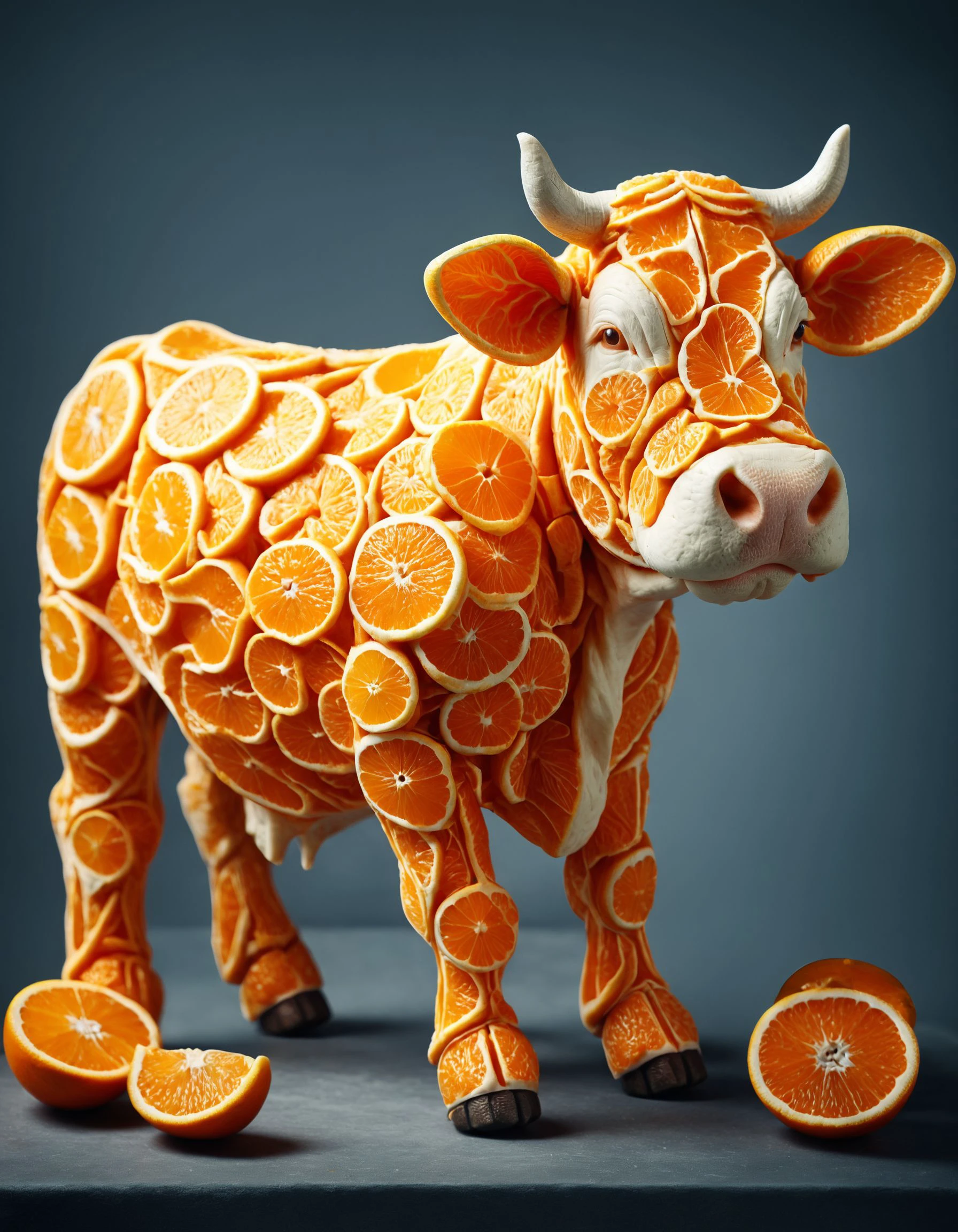 photo of a cow, made out of tangerine, oranges, tangerines
 <lora:Tangerine:1>