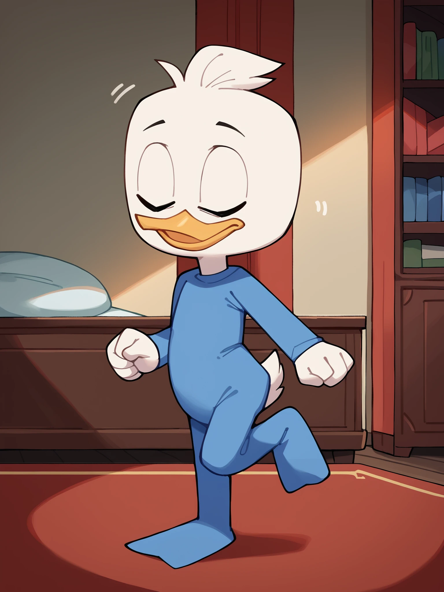 (by Drockdraw:1.2) (by chelodoy:1) (by ashraeli:1) Webby Vanderquack, White skin, White hair, orange legs:1.2, beak, DuckTales, tail shield, webbed feet, short hair, sexy, pink bow, horny, smile, Mouth open, naked, flat torso, webbed feet, black eyes, full body in picture, paws visible, Eyeliner, smile, white body, young, shy, bed room, morning, the lights of a sun, standing on the bed, wet body, cum on body, cum on hair, pussy, ass, pissing on bed, cum, laughs, shower