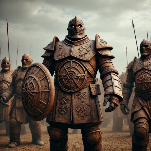 an image of the golem constable dorfl holding a giant riot shield on a medieval battle