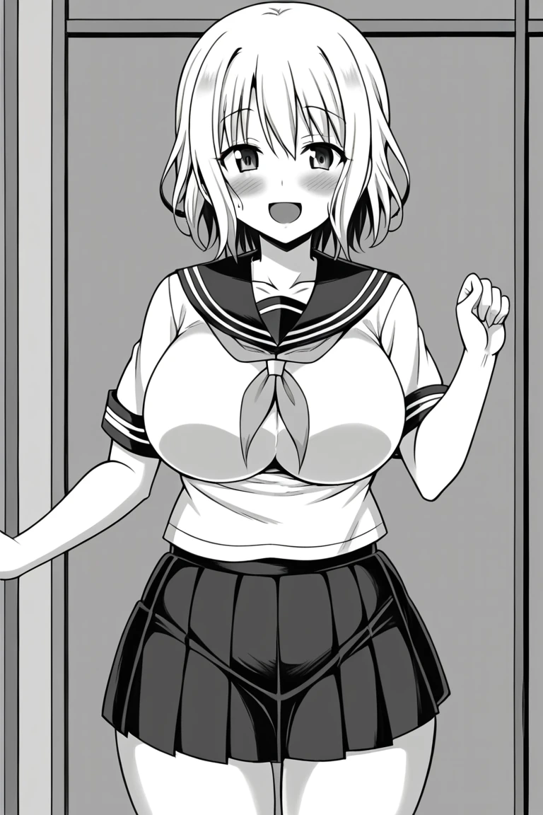 ((The best image quality、the best、1 person、Drawing in detail))、
Light pink髪、short hair、Short Hair、Barrette、
Red eyes、Large Breasts、Slim face、
((Cheerleader Outfits:1.2、Sleeveless cheerleader、The lower chest is visible、underboob、Pick up the cheerleader pom-poms:1.2、Pleated skirt:1.0、I can see your belly button、Under the boobs、Nipples、Exposed breasts、Cutout Costume、Glowing Skin:1.2、areola:1.3、Crotch line))、((Dynamic Pose、Frills))、((Red Light District、night、Neon Light、wall、Are standing)) 、(Are standing、Stand with your feet apart、Large amount of man juice)、(Facing forward、Cowboy Shot、Watching the audience、Dynamic Angle)、I can see her panties、Crotch line、
classroom、School desk、blackboard、
Are standing、looking at the camera、smile、