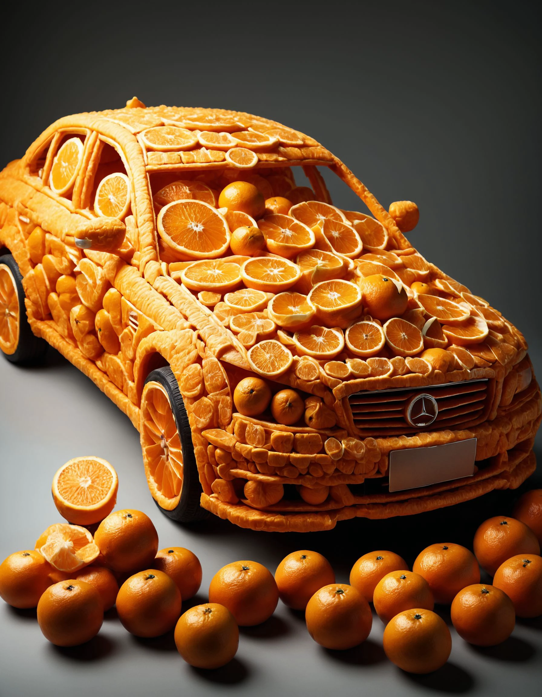 photo of a car, made out of tangerine, oranges, tangerines
 <lora:Tangerine:1>