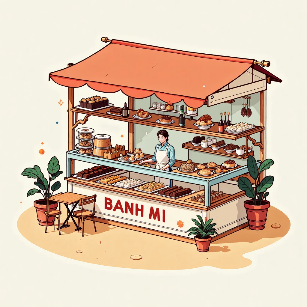 illustration street food | Flux.D| Luci v1.0
