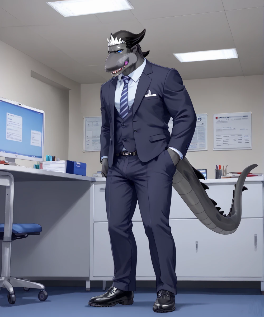 solo, forneus, standing, wearing a suit, burly, muscular, greedy, no humans, inside office <lora:Forneus_SMT_FORPONY-000006:1>