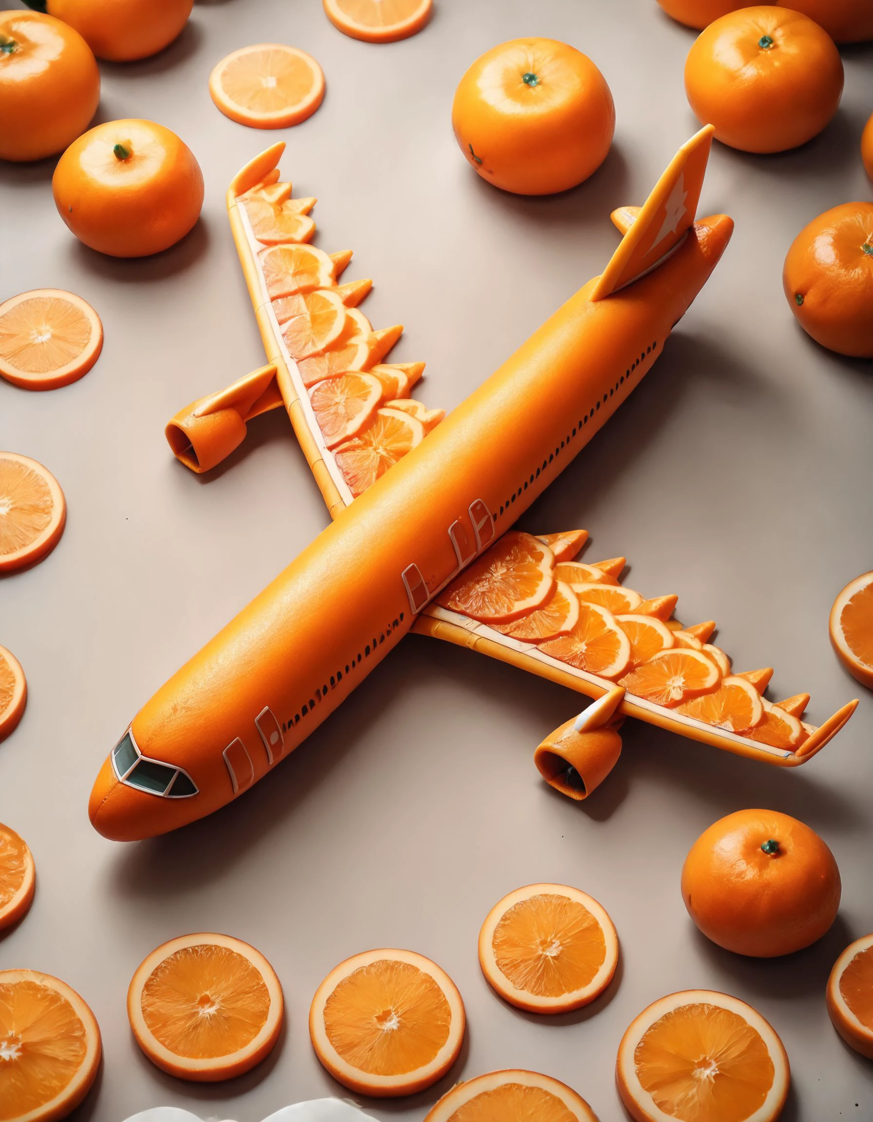 score_9, score_8_up, score_7_up, score_6_up, score_5_up,
photo of a plane, the plane is made out of tangerine, oranges, tangerines
 <lora:Tangerine:1>