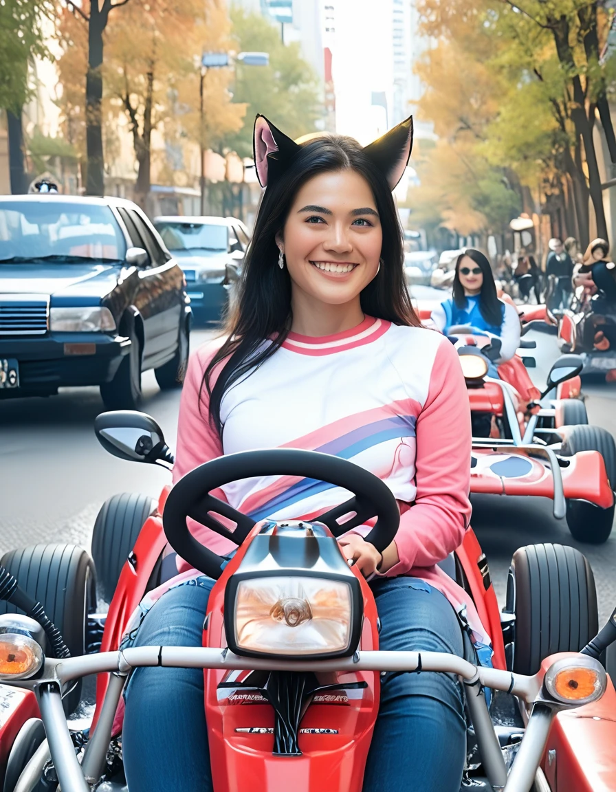 score_9, score_8_up, score_7_up, source_real, realistic, photorealistic, BREAK
StreetCart, motor vehicle, ground vehicle, 1girl, animal ears, realistic, smile, jeans, black hair, car, long hair, pants, denim, sitting, teeth, cat ears, earrings, solo, looking at viewer, shirt, jewelry, outdoors, tree, raglan sleeves, motorcycle <lora:BDpony_StreetCart_V1-5376:1> <lora:detailed_notrigger:1> <lora:zy_Detailed_Backgrounds_v1:1>