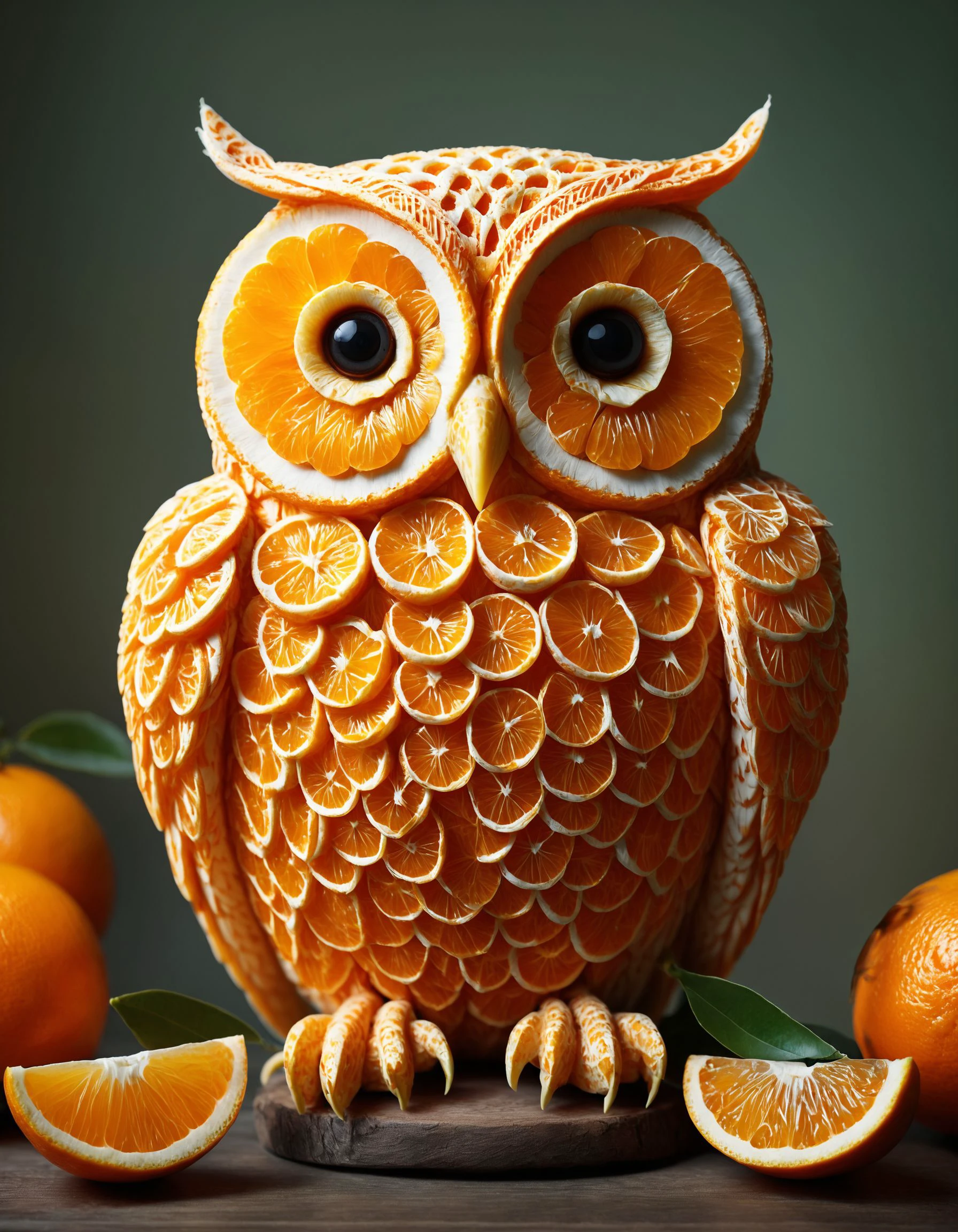 photo of a owl, made out of tangerine, oranges, tangerines <lora:Tangerine:1>