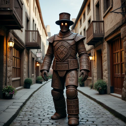 an image of the golem constable dorfl patrolling a medieval street