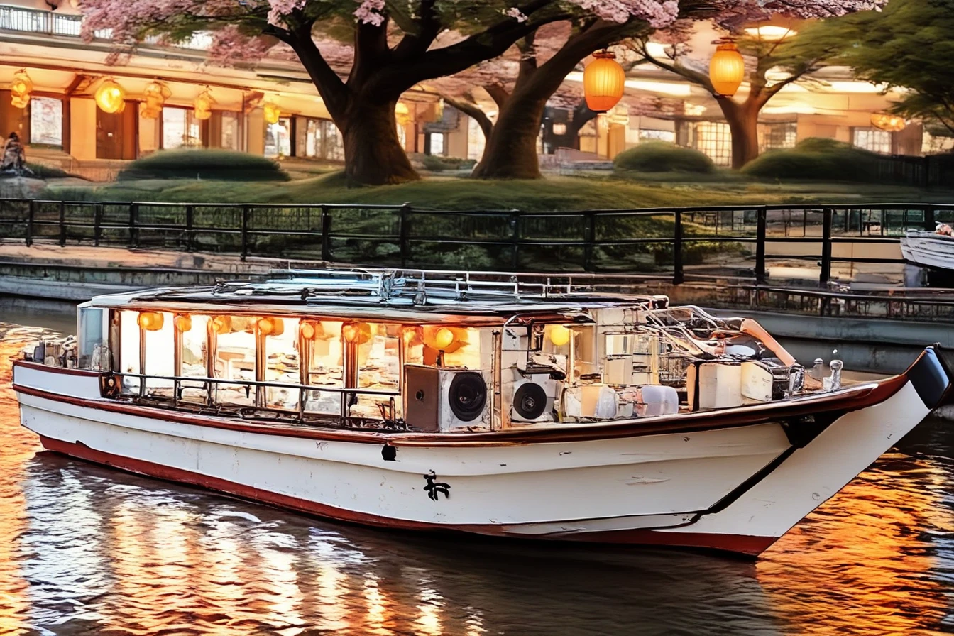 score_9, score_8_up, score_7_up, source_real, realistic, photorealistic, BREAK
Yakatabune, scenery, lamppost, tree, bridge, boat, outdoors, watercraft, real world location, reflection, no humans, lantern, railing, water, river, building, cherry blossoms, road, reflective water, paper lantern, street, bush, tokyo (city), utility pole, power lines, fence, traditional media, park, grass, night,
<lora:detailed_notrigger:1> <lora:zy_Detailed_Backgrounds_v1:1>, Depth of field <lora:BDpony_Yakatabune_V1-5772:1>, Depth of field:1.3, Panorama