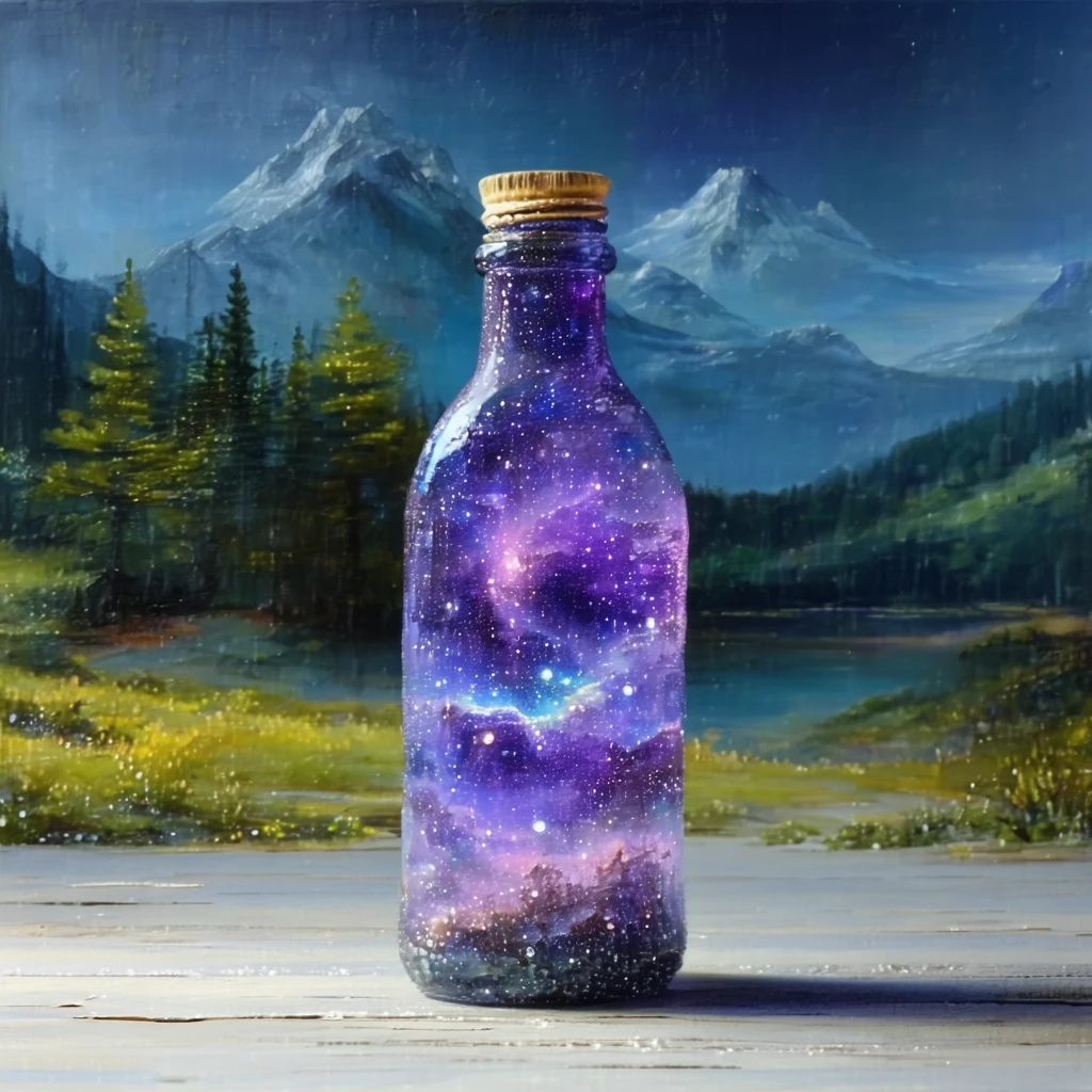 beautiful scenery nature glass bottle landscape, purple galaxy bottle,
