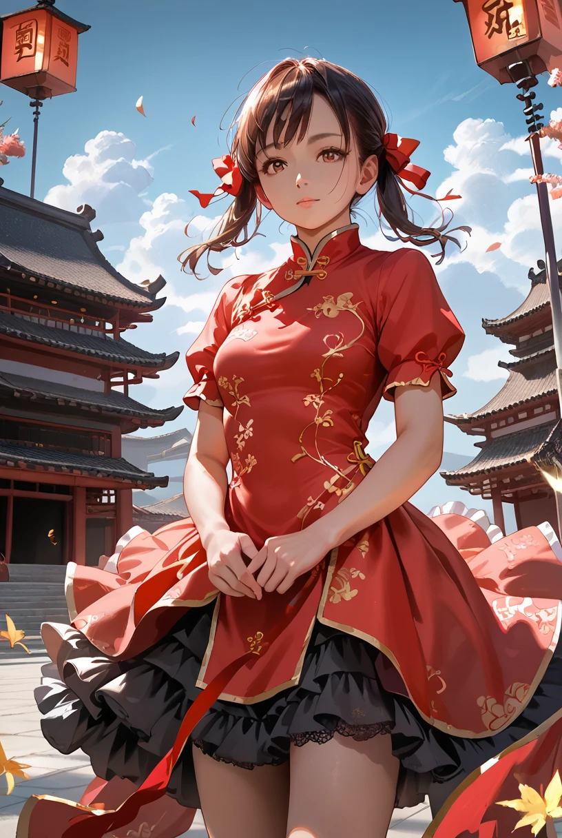 chinese clothes,lace,bow,frill,layered dress,masterpiece,score_8_up,highly detailed,anime,realistic lighting,intricate details,perfect anatomy,very aesthetic,best quality,female \(lore\),ruffled dress,score_7_up,cinematic lighting,award-winning,high definition,score_9,8k,correct focus,<lora:goth-XLPony_009:0.9>