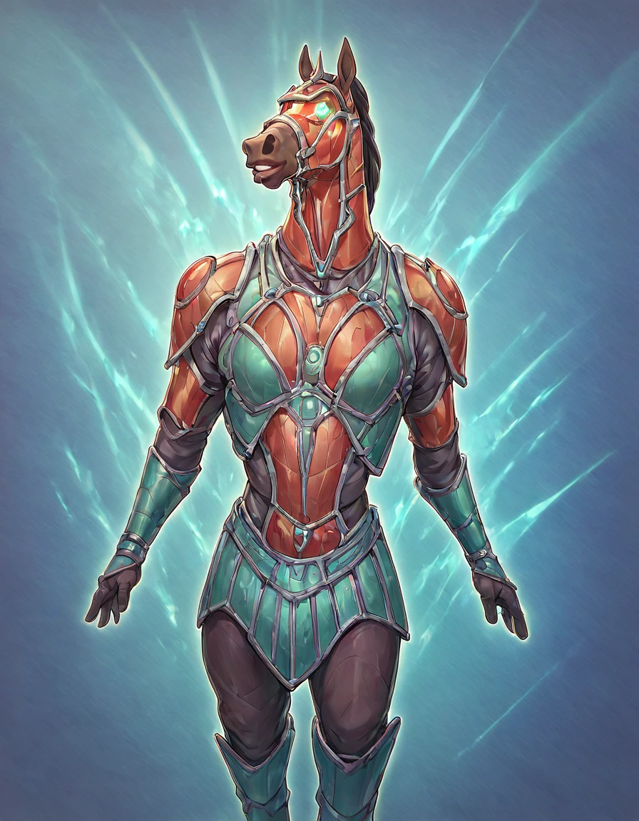 Revealing Mage Armor, sexy zebra woman, Magical Furry, rainbow striped fur, long rainbow hair, braided ponytail, large equine staff