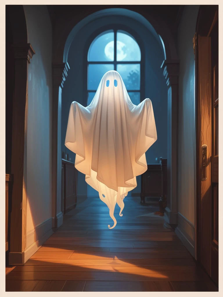 score_9, score_8_up, score_7_up,manga, comic, funny, cute, smile, white ghost,simple drawing, arms, in an old manor, night, flying, tail, 1 ghost, indoors<lora:white_ghost:1>