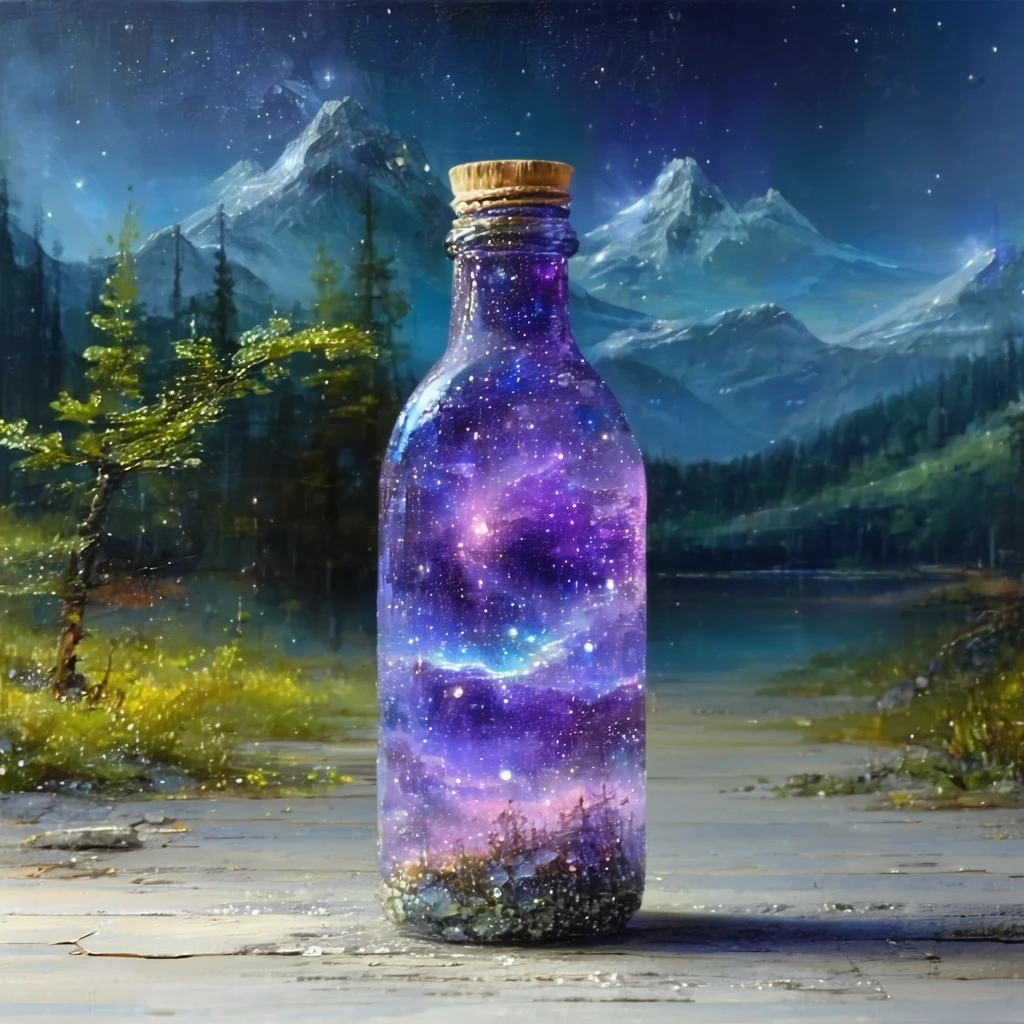 beautiful scenery nature glass bottle landscape, purple galaxy bottle,