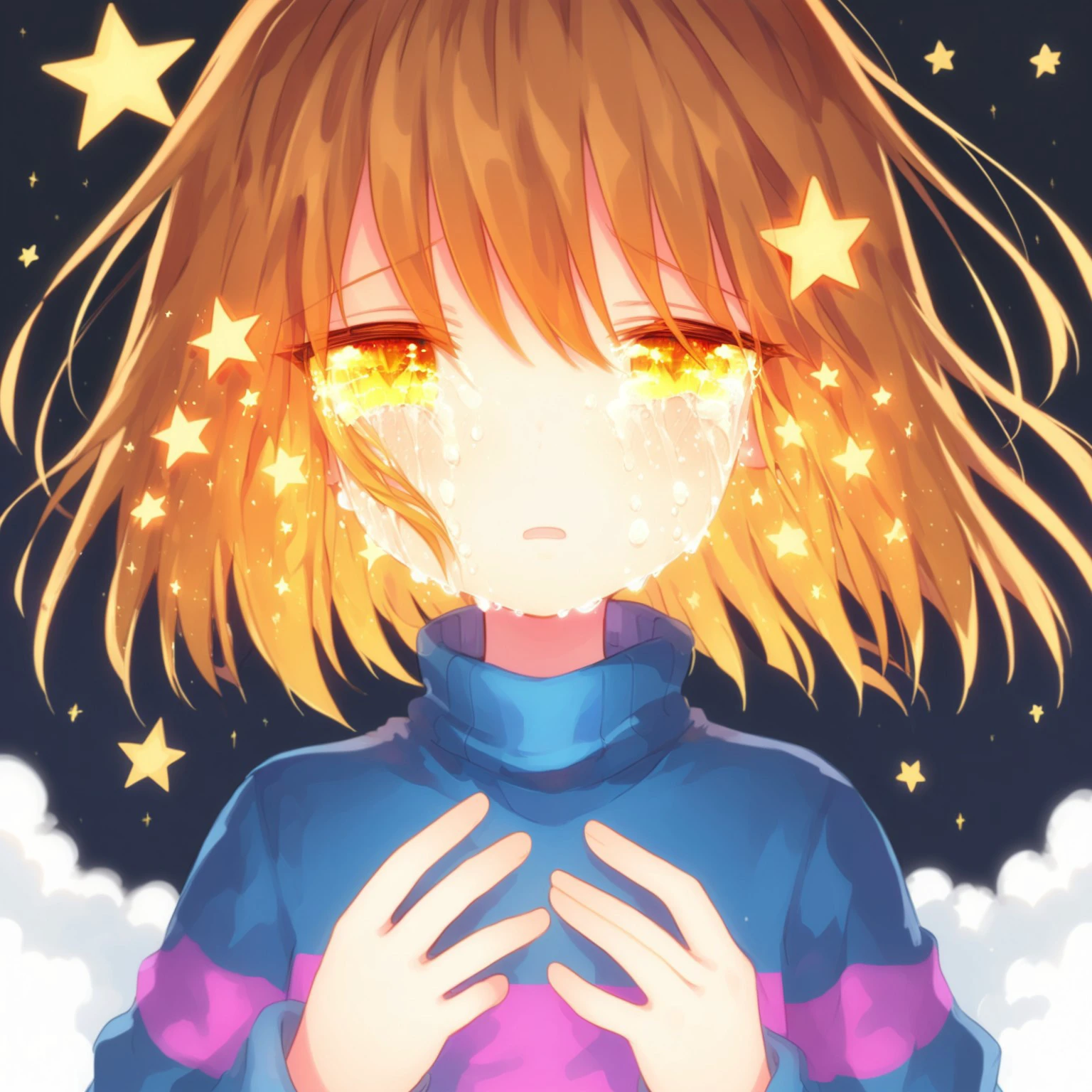 frisk (undertale), golden eyes, tears, star,