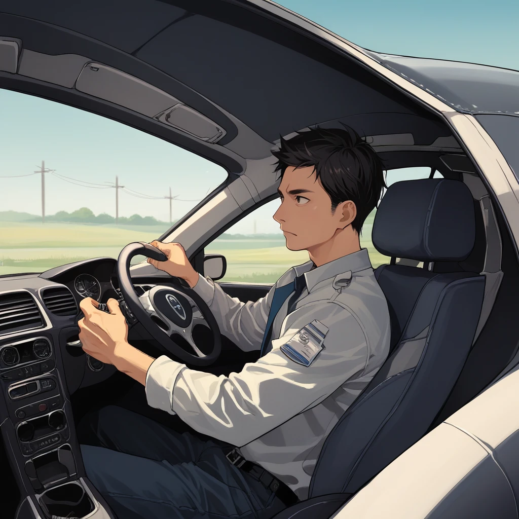 score_9, score_8_up, score_7_up, score_6_up, score_5_up, score_4_up, zPDXL2,source_anime,rating_questionable,1boy, solo,  <lora:Driving:0.8> dr1v3, motor vehicle, steering wheel, driving, windshield, outdoors