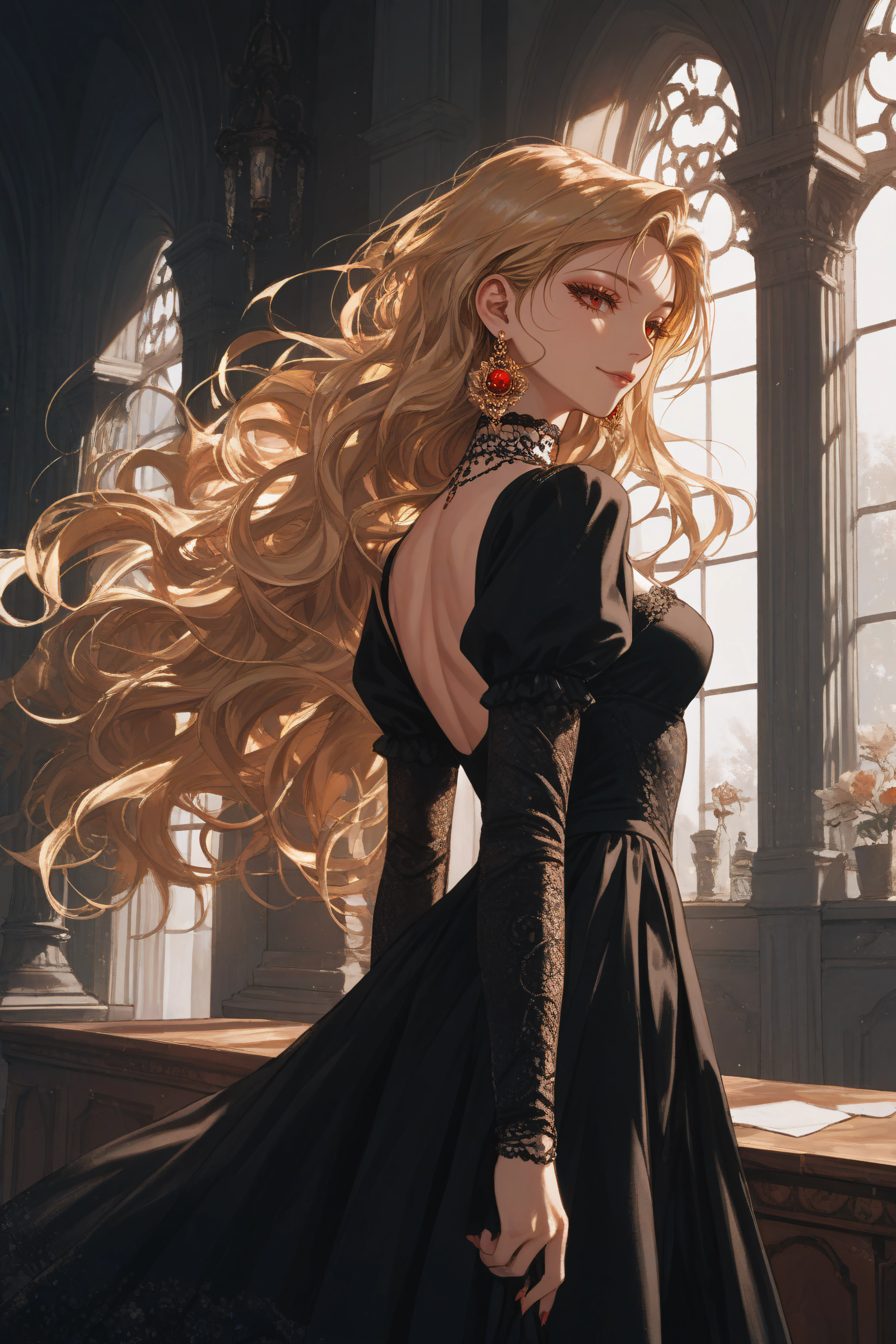 score_9, score_8_up, score_7_up, score_6_up, source_anime, <lora:Roxana Agrece v2-PonyXL-lora-Faxtron:1> roxana agree, red eyes, blonde hair, long hair, dress,