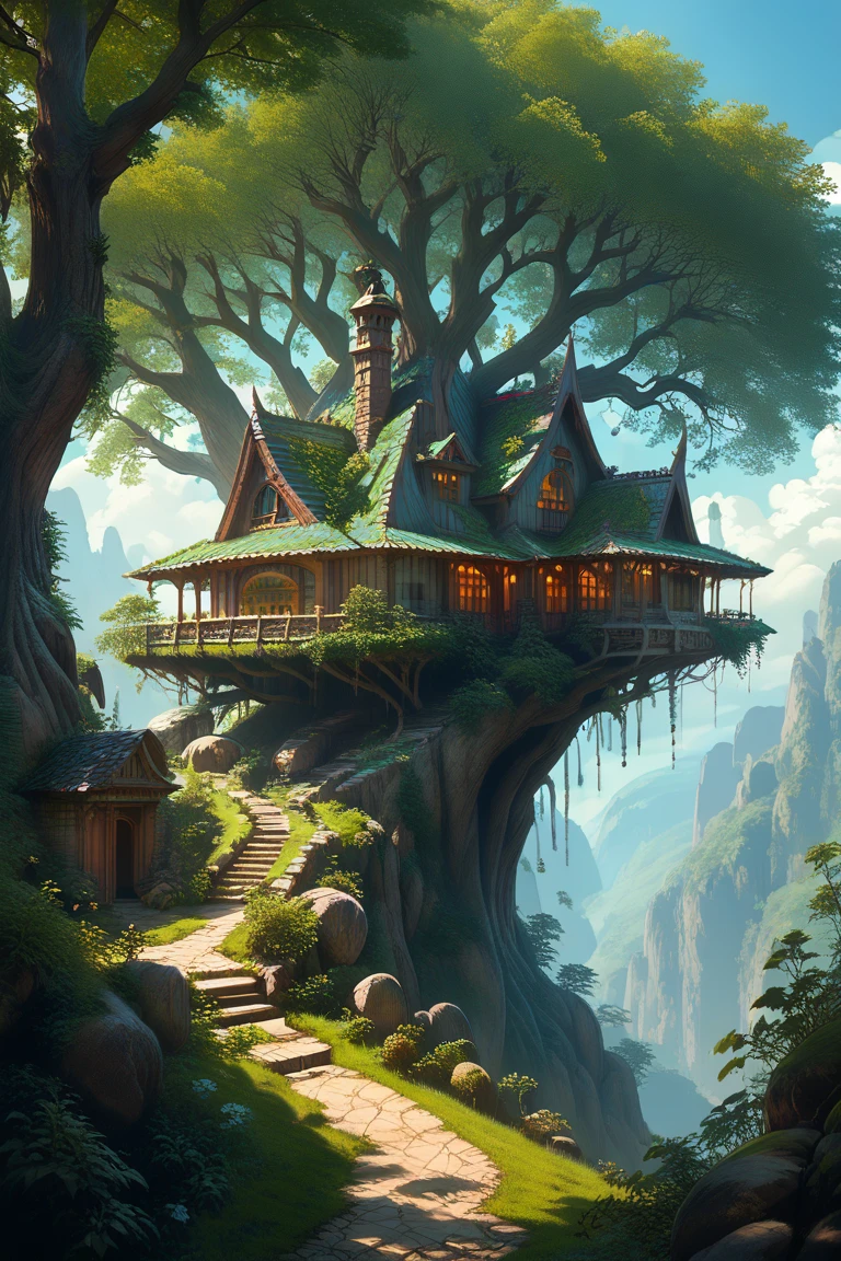 score_9, score_8_up, score_7_up, source_anime, rating_safe, day, natural lighting, fantasy-treehouse focus, DaTH, DaTH_architecture, DaTH_clutter, treehouse, tree, intricately detailed illustration, atmospheric perspective, depth of field, realistic shading