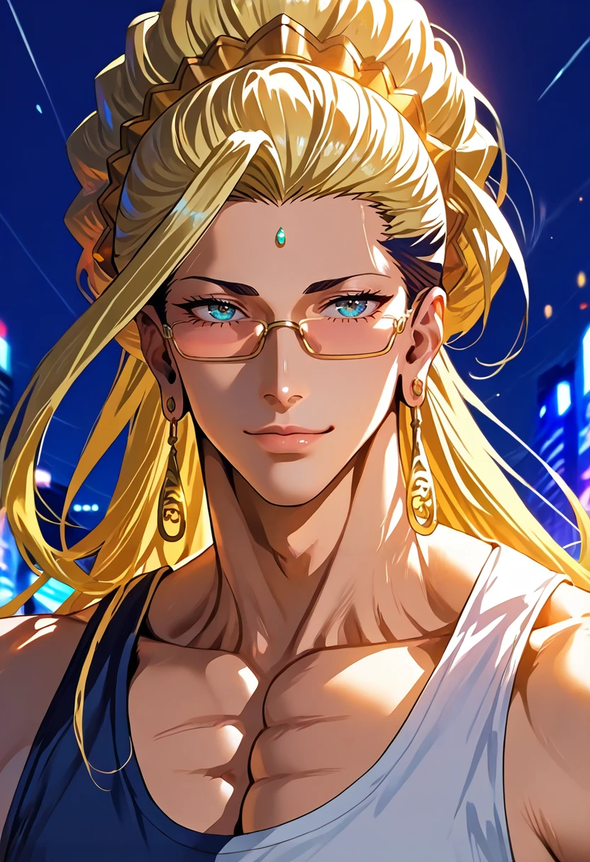 source_anime, (masterpiece), (best quality), score_9, score_8_up, score_7_up, (masterpiece:1.2), (best quality:1.3), <lora:Buddha_Record_of_Ragnarok-000005:0.8> 1boy, bdha_ror, glasses, jewelry, upper body, facing viewer, long hair, blonde, masterful composition, dynamic movement, low-key lighting, lo-fi, glow, dynamic cinematic lighting, ray_tracing, global illumination <lora:Anime Style (Vauxz) PONY:0.8>, <lora:Ayuli2424PDXL32v0.901tx1:0.55> a0b, in The Sunken City background