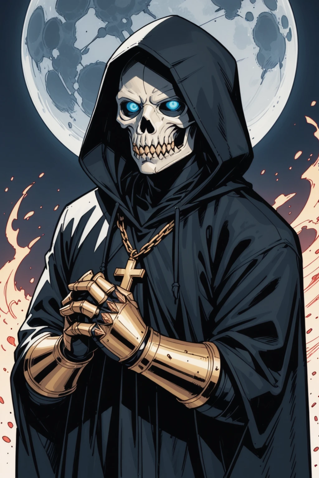 tarot cards,black toga,A skeleton,Long sickle,Green fire,Skeleton