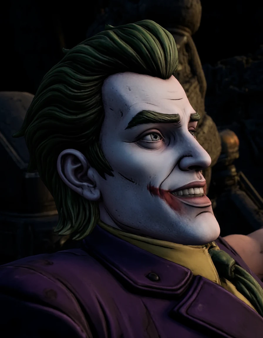 portrait of The Joker, dark atmosphere, cel shading<lora:Borderlands_3:1>