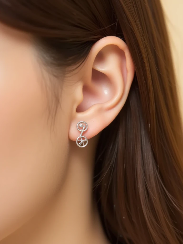 cute bicycle diamond earring on ear,