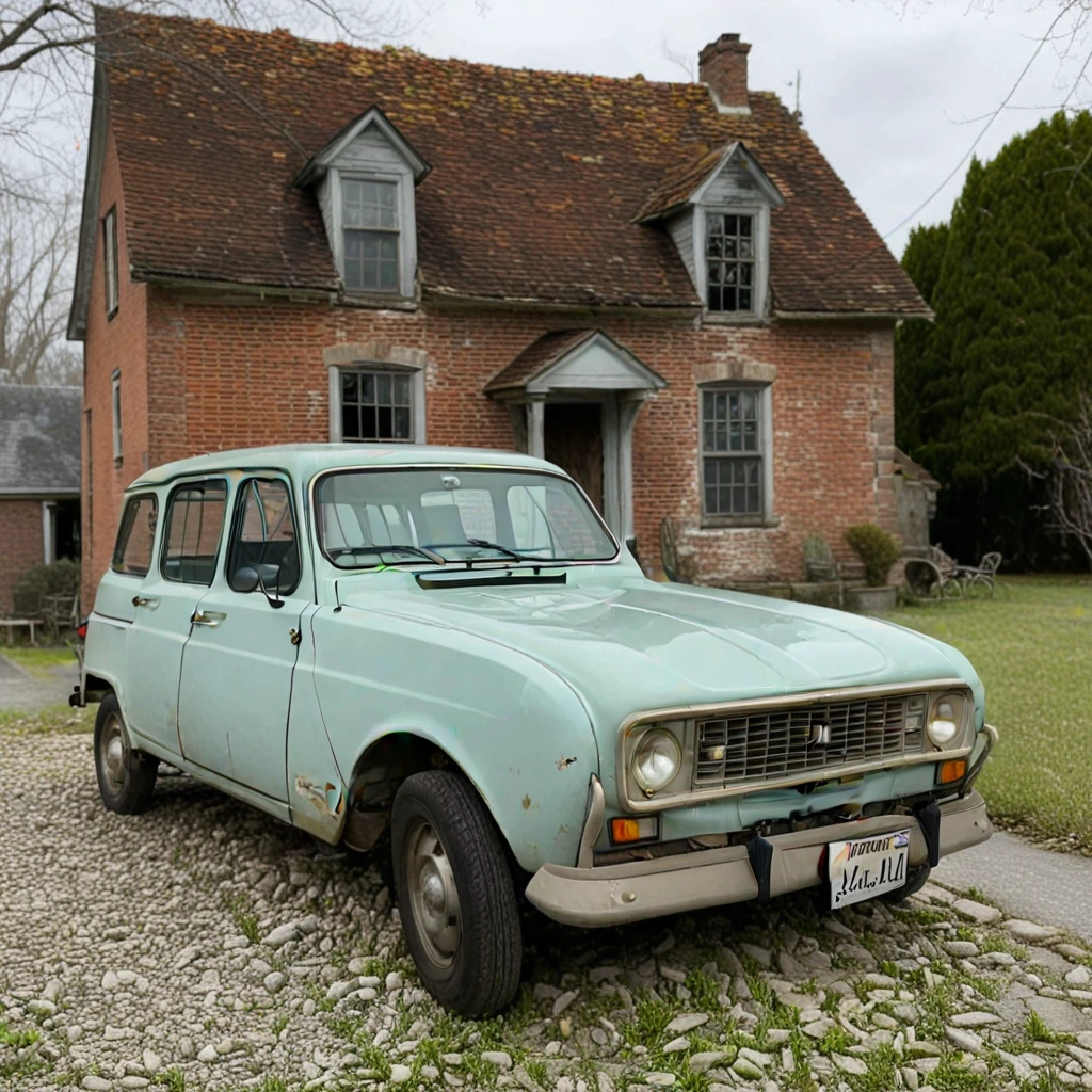 	4l parked in front of an old house