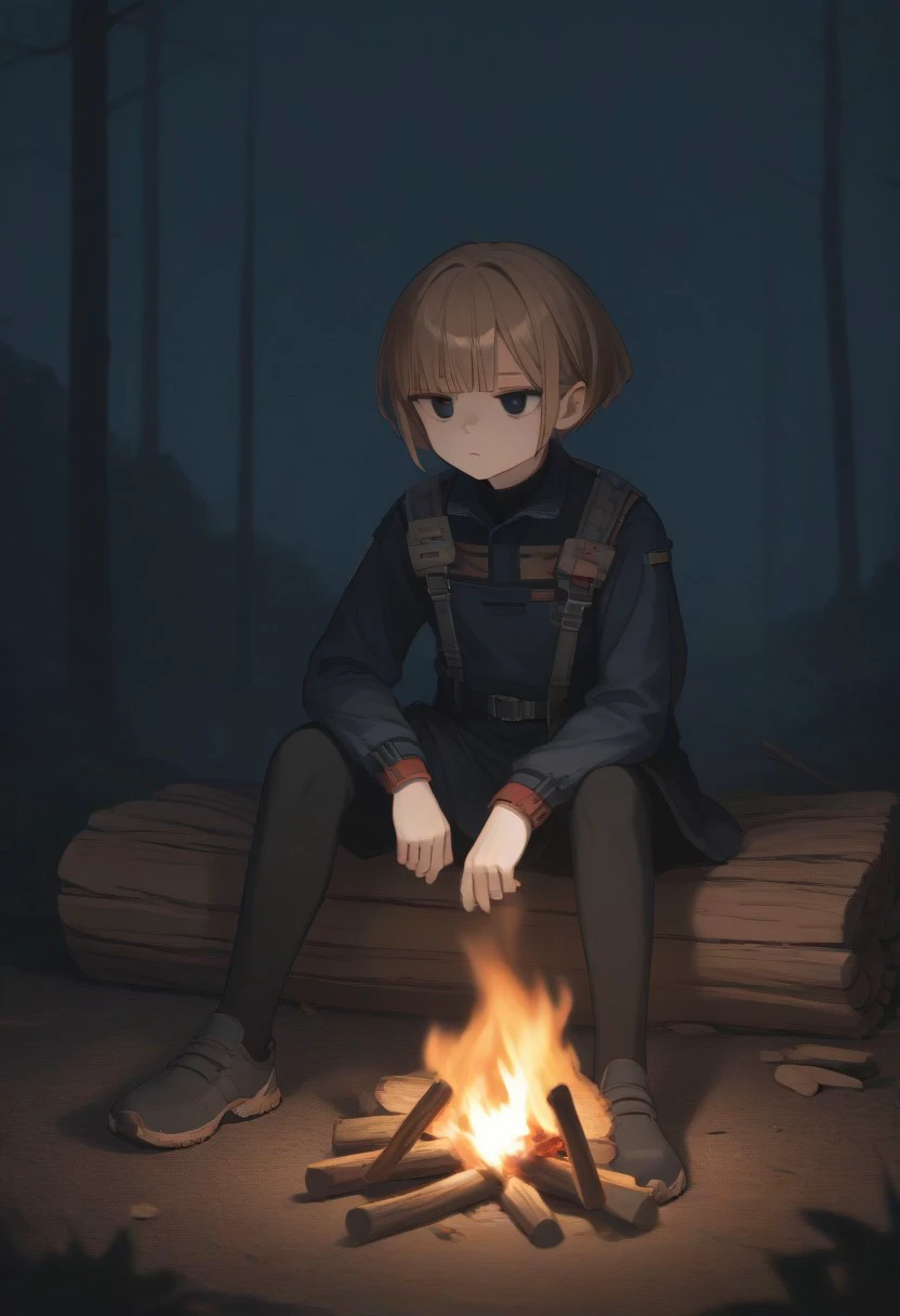 score_9, score_8_up, score_7_up, source_anime, BREAK sitting, mg338, campfire, expressionless