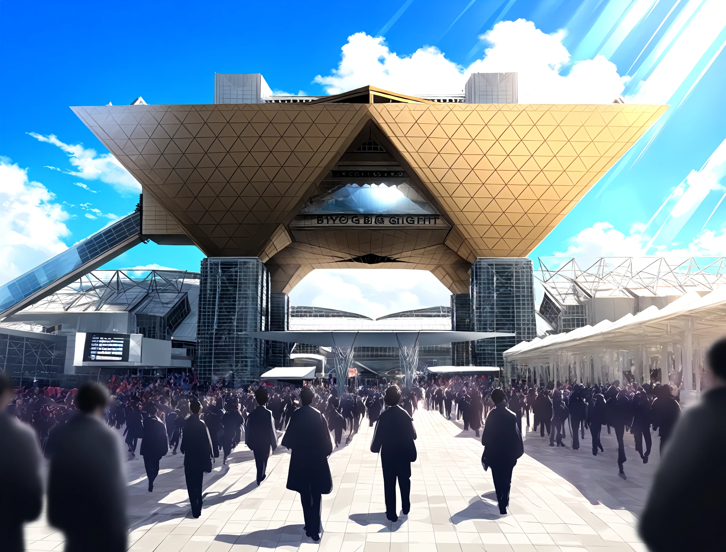 <lora:Tokyo-Bigsight-IllustriousXLV01-V1>
(masterpiece, very aesthetic, absurdres:1.4), best quality, newest, perfect anatomy, perfect lighting, anime coloring BREAK
light rays, rim lighting, reflection, depth of field, blurry background BREAK
(crowd, multiple boys, multiple girls, multiple others, 6+boys, 6+girls, 6+others:1.3) BREAK
bigsight, kokusaitenjijou, road, pavement, day, blue sky, cloud, sunlightâââ