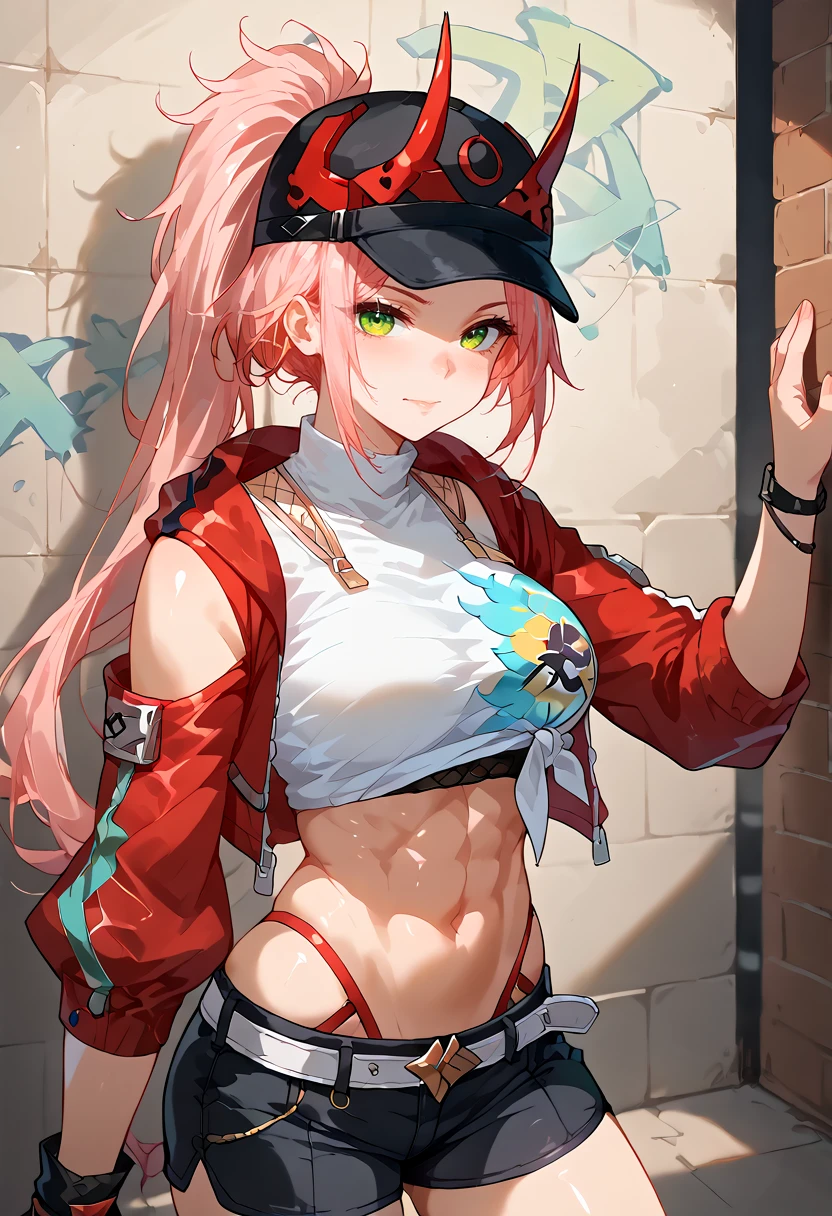 score_9, score_8_up, score_7_up,
Rappa, 1girl, split screen,
athletic, muscular, strong shoulders with giant asymmetrical breasts, multicolor hair, pink hair, long ponytail, shirt, white shirt, crop top, red jacket, navel, shorts, open clothes, baseball cap,
partially zipped, deep sadness,
frost, leaning against a wall, exposed body,
hands pressed against wall, back to viewer, head turned to side, graffiti, ninjutsu,
fill light, quiet sanctuary, blooming cherry blossoms, peaceful benches, gentle breeze background,
<lora:SH_HSR_Rappa:0.8>,
<lora:Expressive_H:0.8> Expressiveh,
<lora:Theobrobine_StyleXL:0.8> TheobrobineXL, source_anime, anime, anime screencap, anime coloring, animification,