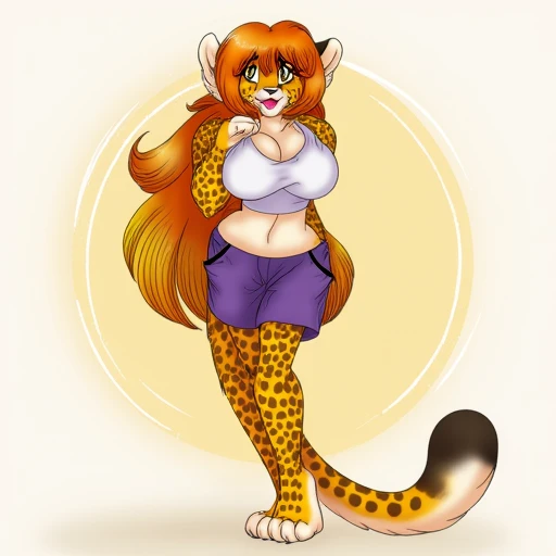 Embarrased expression, covering face, score_9,score_8_up,score_7_up,(fluffy anthro furry :1.3), Best quality,best resolution,(fluffy anthro fluffy :1.3), (Solo) anthropomorphic furry female cheetah, buxom breasts, long brown hair, green eyes, slithering down a mountain with friends, , perfect hips, aesthetics of the female body, very noticeable relief of the body and hips and legs, top view, shes very tall, blue genitalia, hoodie leotard, lamia , smiling