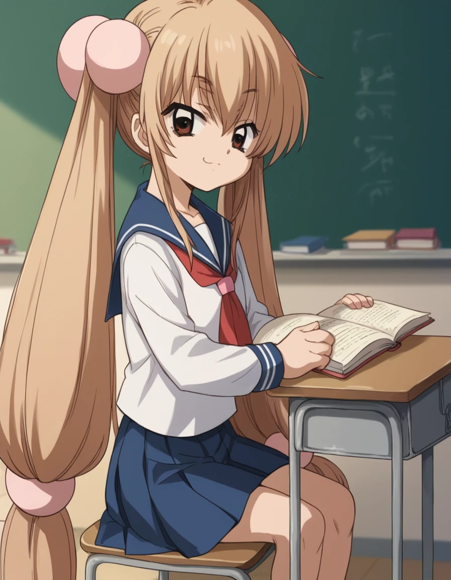 score_9, score_8_up, score_7_up, source_anime, <lora:rin-kokonoe-s1-ponyxl-lora-nochekaiser:1>, rin kokonoe, long hair, brown hair, hair ornament, twintails, brown eyes, very long hair, hair bobbles,, school uniform, serafuku, long sleeves,, classroom, chalkboard, day time, studying, sitting, chair, desk,, , smug, hands on hips,, looking at viewer, solo,, dutch angle, cowboy shot
