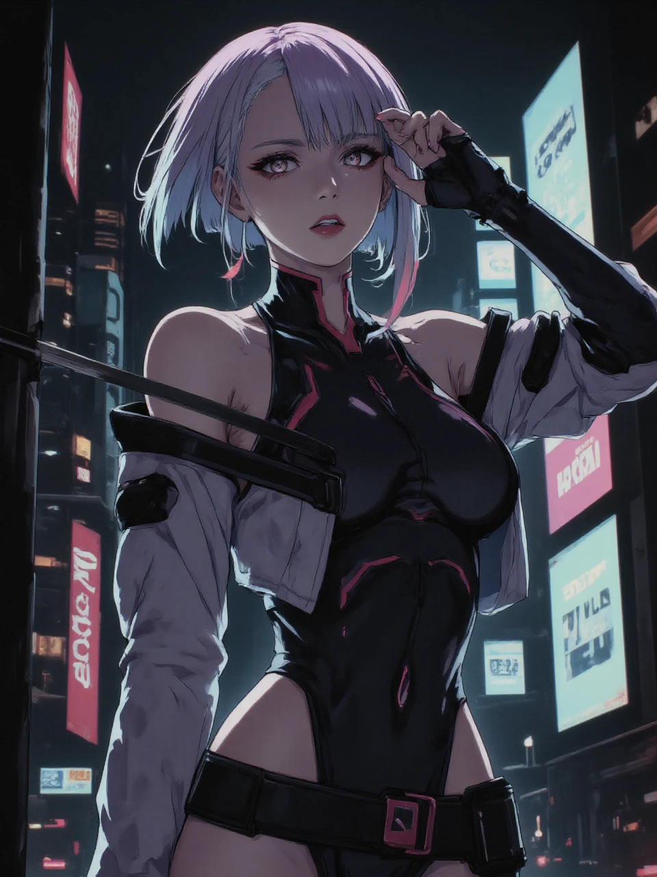 cyber girl in a black outfit standing in a city, Cyberpunk anime, Digital cyberpunk anime art, cyberpunk anime art, female cyberpunk anime girl, cyberpunk anime girl, cyberpunk anime art, cyberpunk anime girl mech, cyberpunk anime, digital cyberpunk - anime art, digital cyberpunk anime!!, cyberpunk oppai, best anime 4k konachan wallpaper