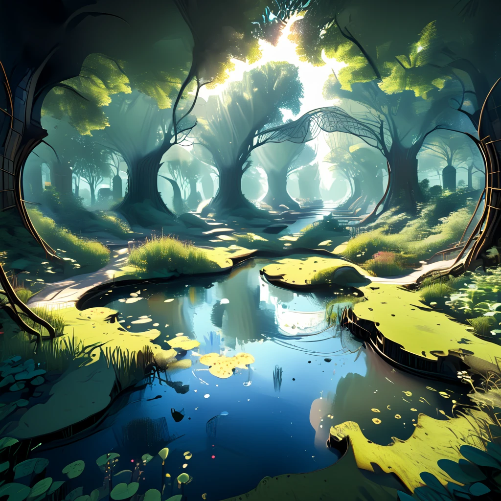 {Pond}, Central Park biome, first person view perspective, rpg game, in the style of fantasy, volumetric lighting, natural lighting, natural shadows, vector art, digital art,  <lora:artfullyMAP1P:1>, artmap1p,